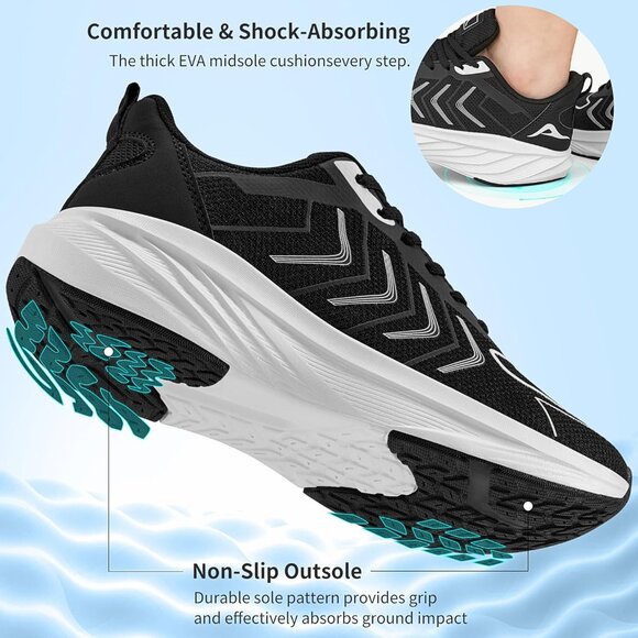 Women's Black Breathable Tennis Shoes Non-Slip Sneakers for Walking & Workout - Picture 4 of 7